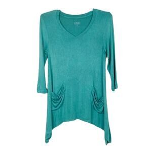 LOGO Lori Goldstein Green 3/4 Tunic Pocket Shirt Sz S
